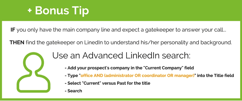 sales call: how to use an Advanced LinkedIn search to identify potential gatekeepers 