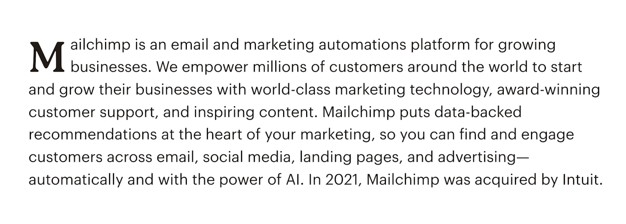 positioning statement example: Mailchimp