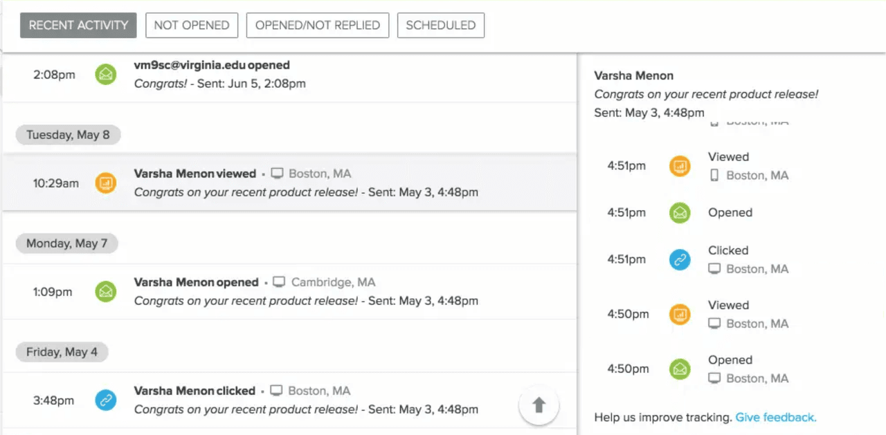 sales pipeline dashboard: email tracking