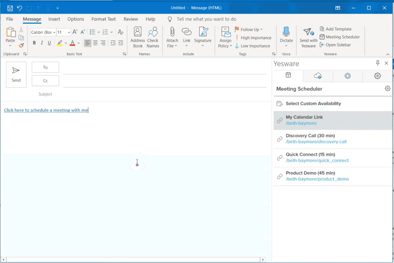 how to send a calendar invite in outlook: Yesware meeting scheduler