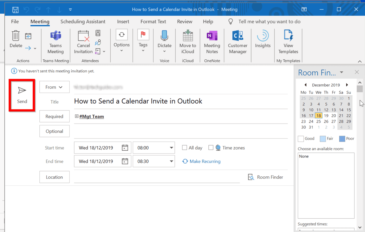how to send a calendar invite in outlook: step 8