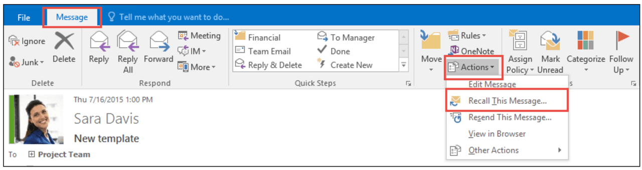 Recall an Email in Outlook