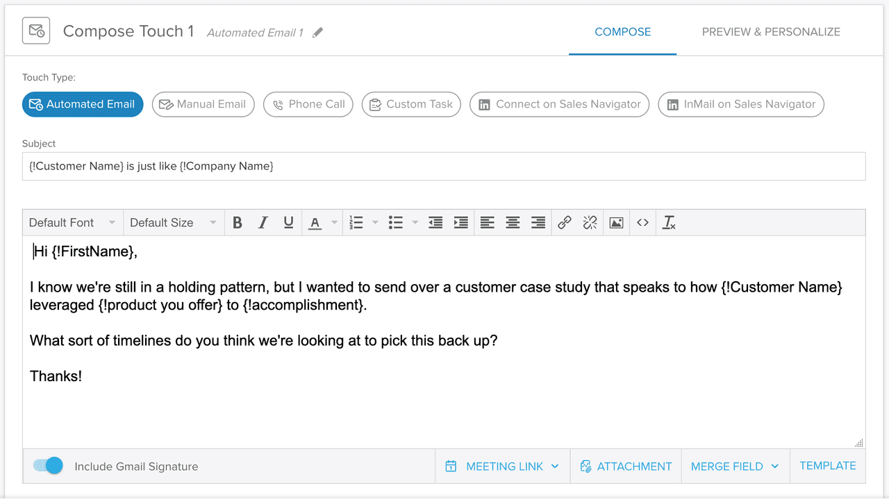 b2b email template: Yesware campaigns