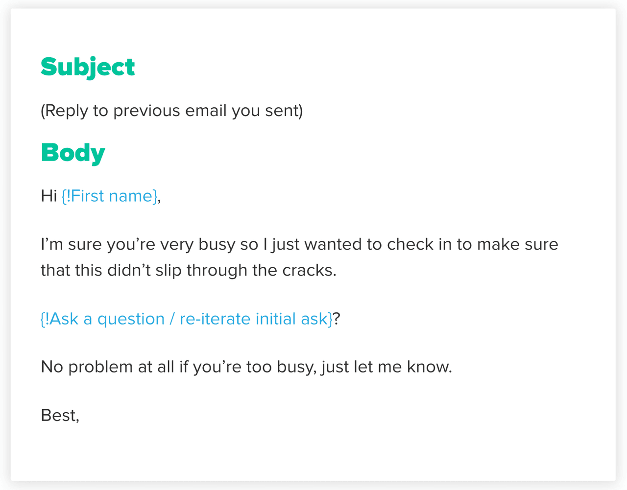 b2b email template examples: follow-up email template