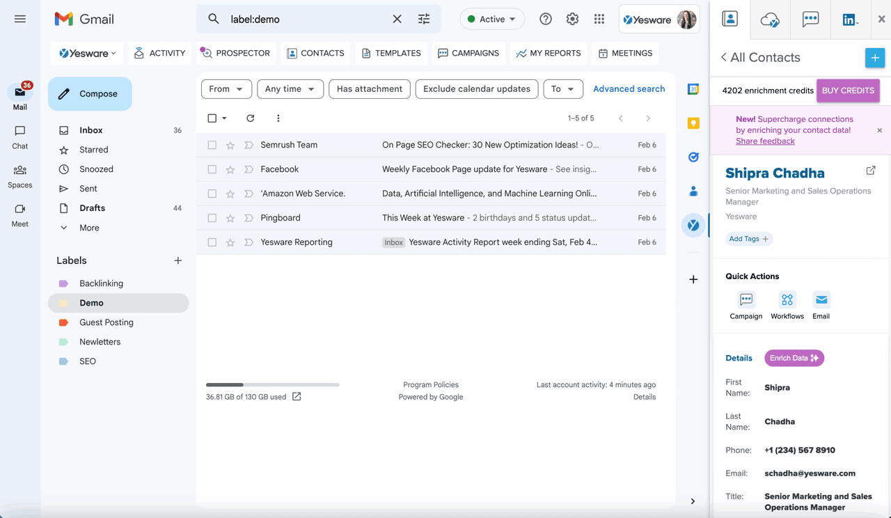 Automated sales follow-ups: Yesware in your Gmail inbox