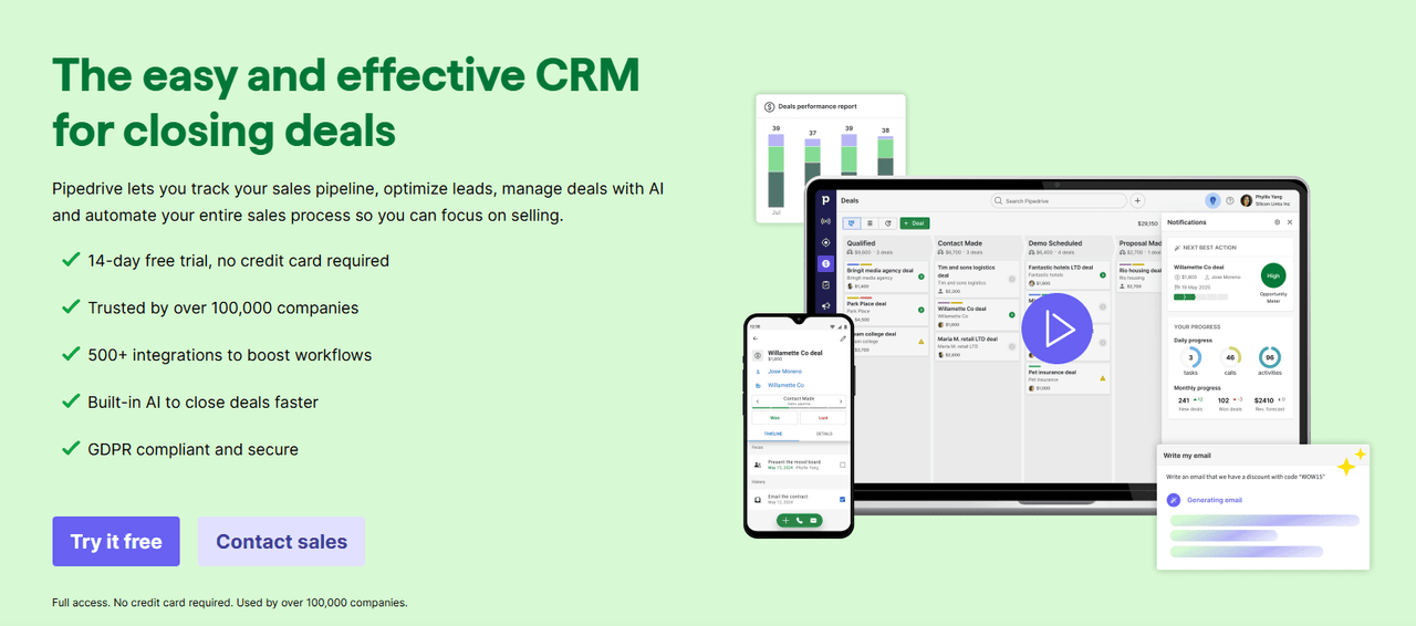 Automated sales follow-ups: Pipedrive